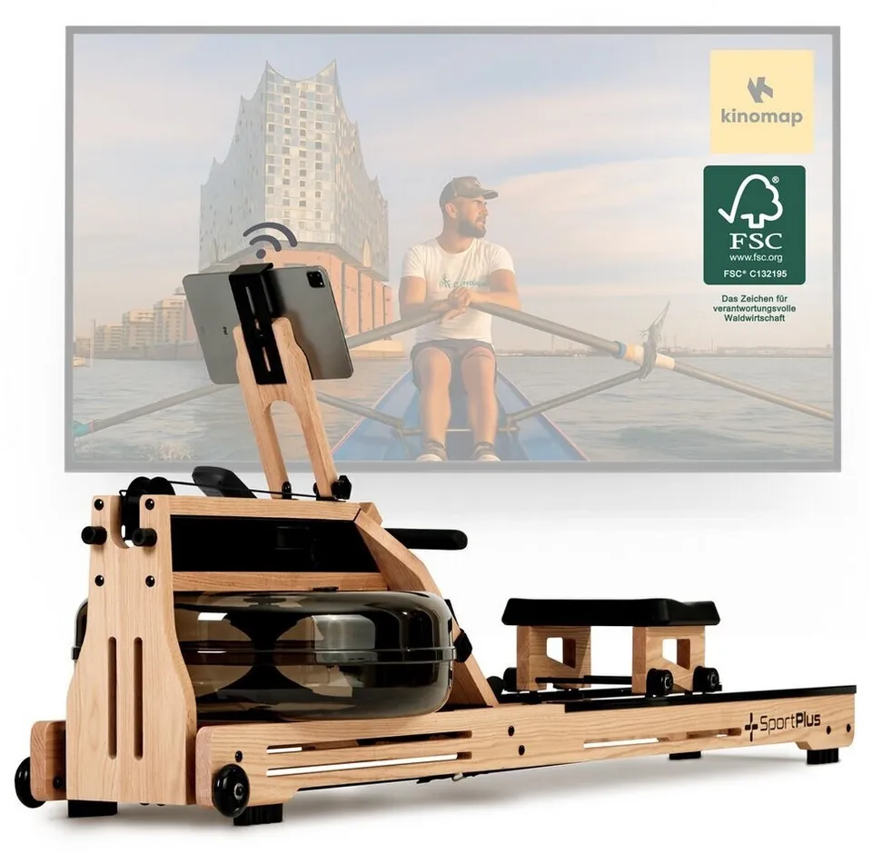 SportPlus Wasser-Rudergerät aus Eichenholz mit App-Kompatibilität SP-WR-1800